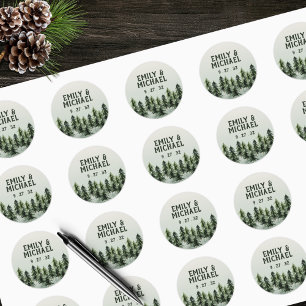 Sticker Rond À feuillage persistant Mountain Forest Green White