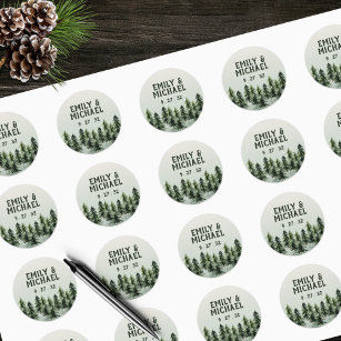 Sticker Rond À feuillage persistant Mountain Forest Green White