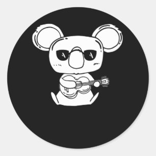 Sticker Rond A Four String Ukulele Instrument With Koala