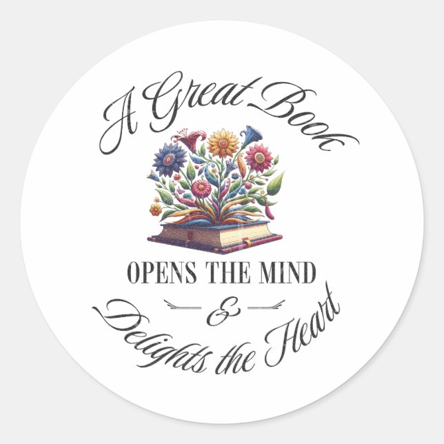 Sticker Rond A Great Book Delights Floral  (Devant)
