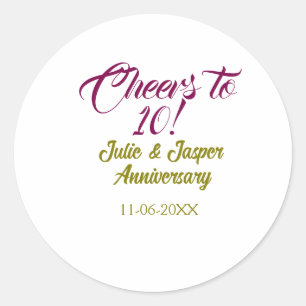 Sticker Rond À la 10e anniversaire de mariage mauve or