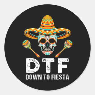 Sticker Rond A La Fête De Fiesta Drôle Mexicain Crâne Drôle Cin