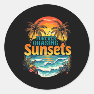 Sticker Rond À la poursuite des couchers de soleil Été Ambiance