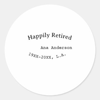 Sticker Rond À la retraite heureuse nom année lieu souvenir sim