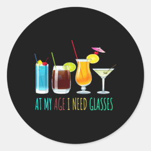 Sticker Rond À l'âge où j'ai besoin de lunettes Humour drôle Sa