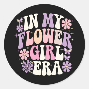 Sticker Rond À l'époque de ma fille aux fleurs Rétro Groovy Fle