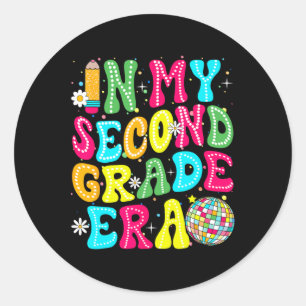 Sticker Rond À l'ère de ma deuxième année Fille Retour à l'écol