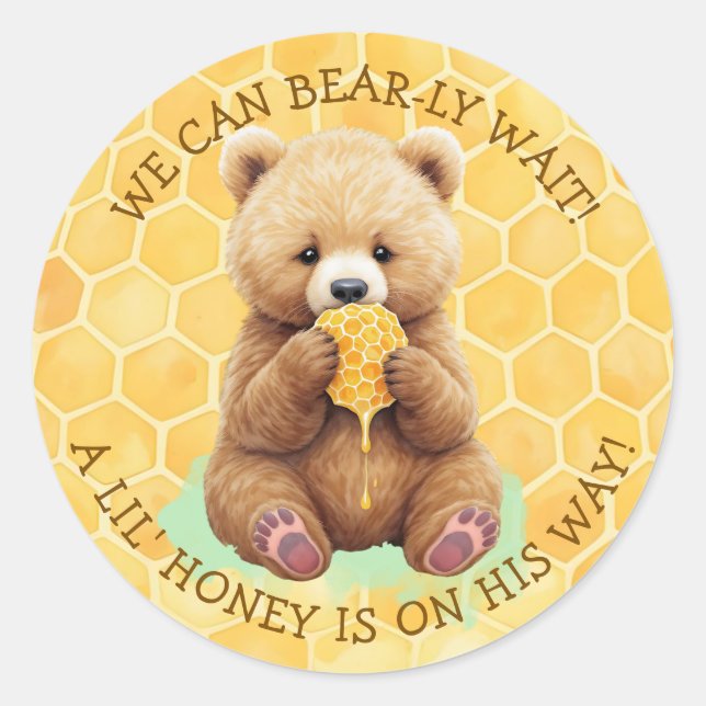 Sticker Rond A Lil' Honey on it's Way!  Boy's Baby Shower (Devant)
