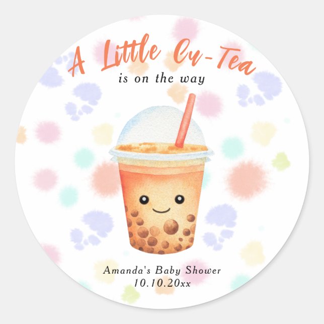 Sticker Rond A Little Cu-Tea Bubble Tea Baby Shower (Devant)