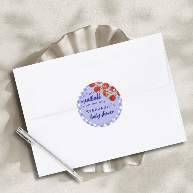 Sticker Rond A Little Meatball Is On The Way Blue Baby Shower (Créateur téléchargé)