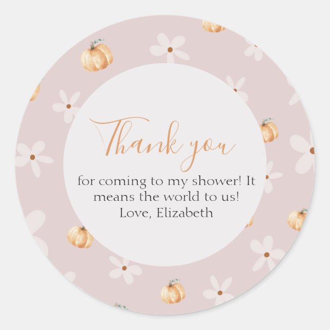 Sticker Rond A Little Pumpkin Is On The Way Thank you (Devant)