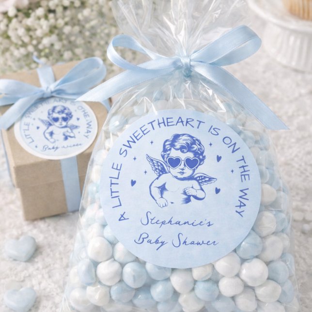 Sticker Rond A Little Sweetheart Valentines Boy Baby Shower (Créateur téléchargé)
