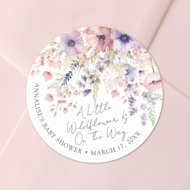 Sticker Rond A Little Wildflower Floral Baby Shower (A Little Wildflower Floral Baby Shower Classic Round Sticker)