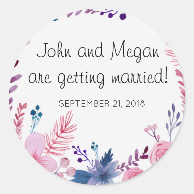 Sticker rond à Mariage floral classique brillant (Devant)