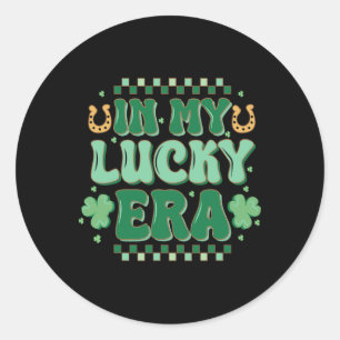 Sticker Rond À Mon Ère Chanceuse Groovy St Patricks Day Trèfle 