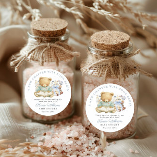 Sticker Rond A New Chapter Bear Book Baby Shower Thank you