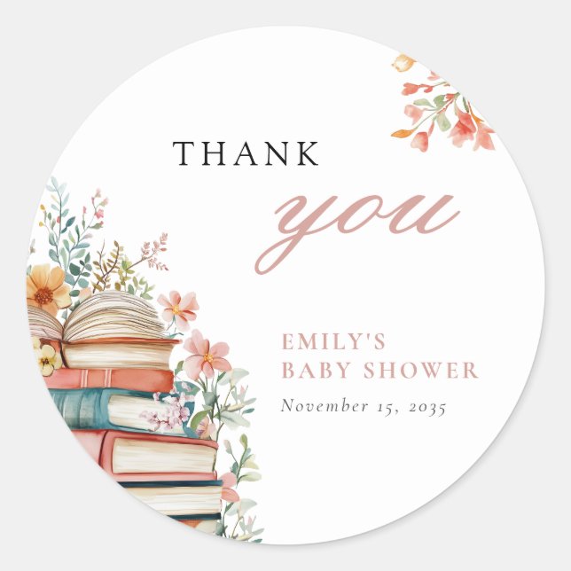 Sticker Rond A New Chapter Floral Baby Shower (Devant)
