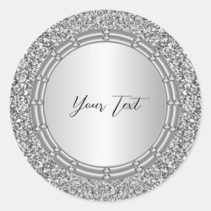 Sticker rond à Parties scintillant argenté classiq