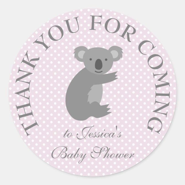 Sticker Rond À petits pois gris rose koala ours baby shower aut (Devant)