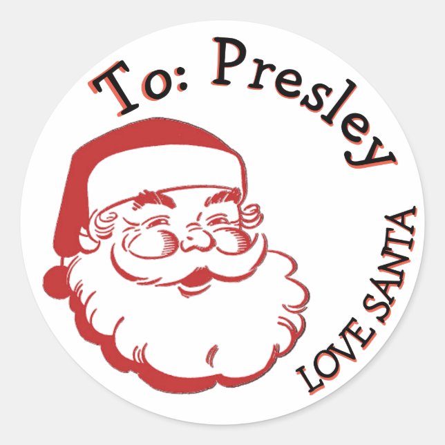 STICKER ROND À PRESLEY DE PÈRE NOËL NOËL PRÉSENTENT DES ÉTIQUET (Devant)
