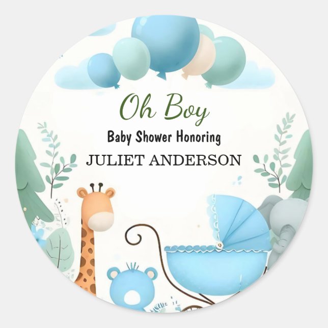 Sticker Rond À Soft Boho Bear Blue Cub Welcome Baby Boy Shoy (Devant)