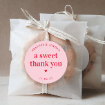 Sticker Rond A Sweet Thank You Pink and Red Retro Wedding Favor<br><div class="desc">A Sweet Thank You Pink and Red Retro Wedding Favor Stickers</div>