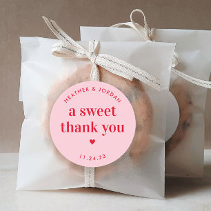 Sticker Rond A Sweet Thank You Pink and Red Retro Wedding Favor