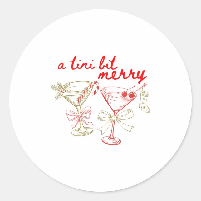 Sticker Rond A Tiny Bit Merry Christmas Merrier Martini Tail Xm (Devant)