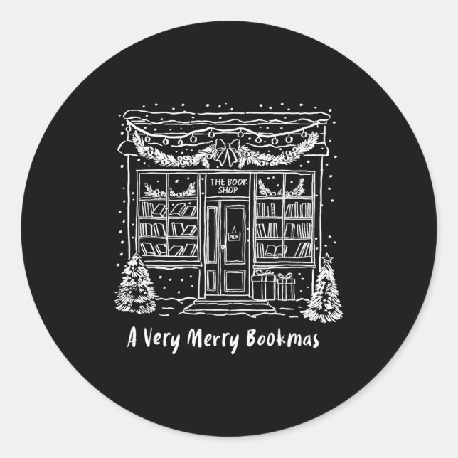 Sticker Rond A Very Merry Bookmas Cozy Christmas Bookstore Holi (Devant)