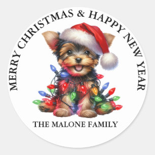 Sticker Rond A Yorkshire Terrier Christmas Adventure