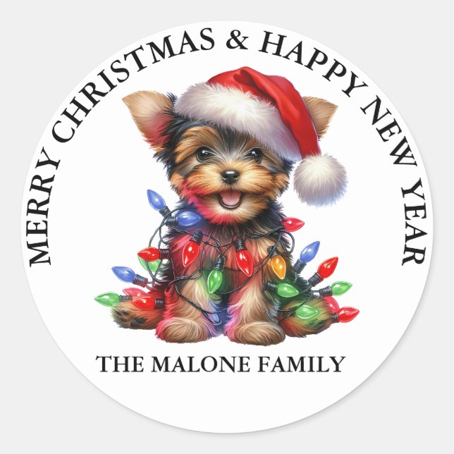 Sticker Rond A Yorkshire Terrier Christmas Adventure (Devant)