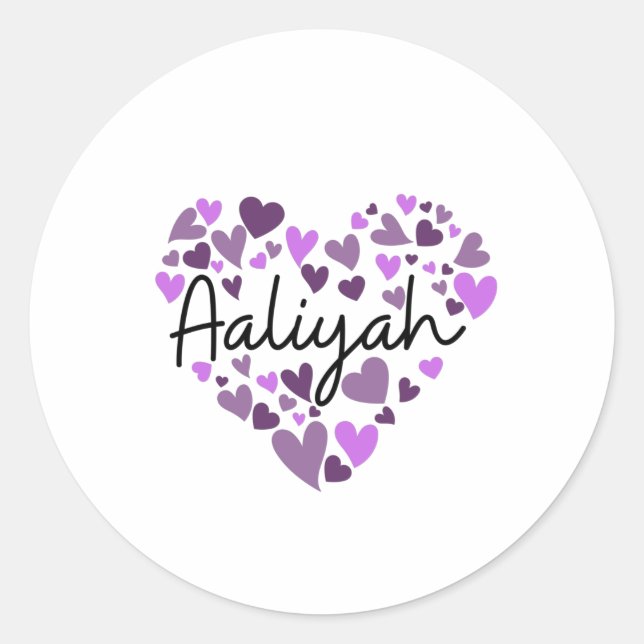 Sticker Rond Aaliyah, coeur pourpre (Devant)