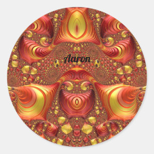 Sticker Rond AARON ~ Rouge Brun Jaune Dessin Fractal ~ 