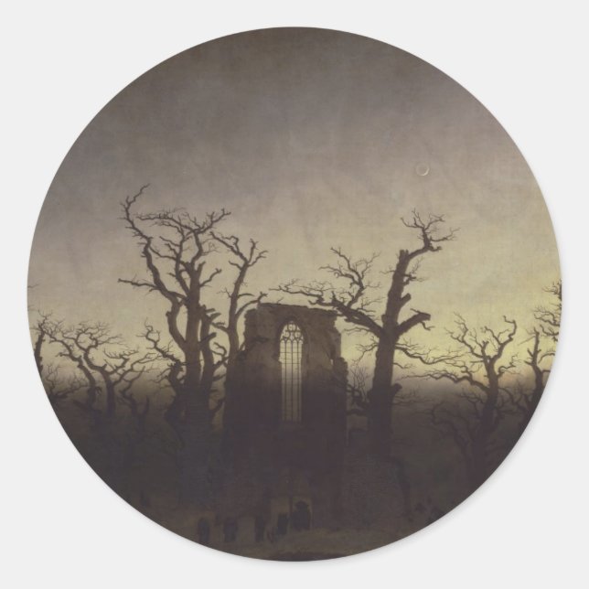 Sticker Rond Abbaye au milieu des chênes par Caspar David Fried (Devant)
