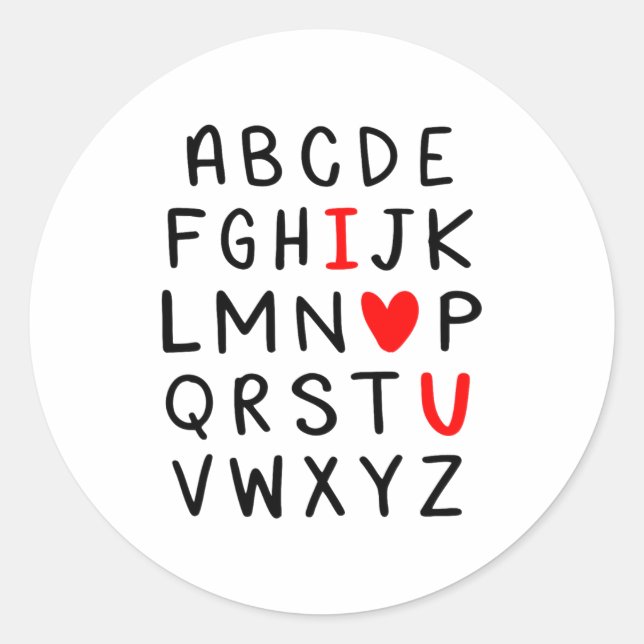 Sticker Rond Abc Alphabet I Love You Englieacher Valentines  (Devant)