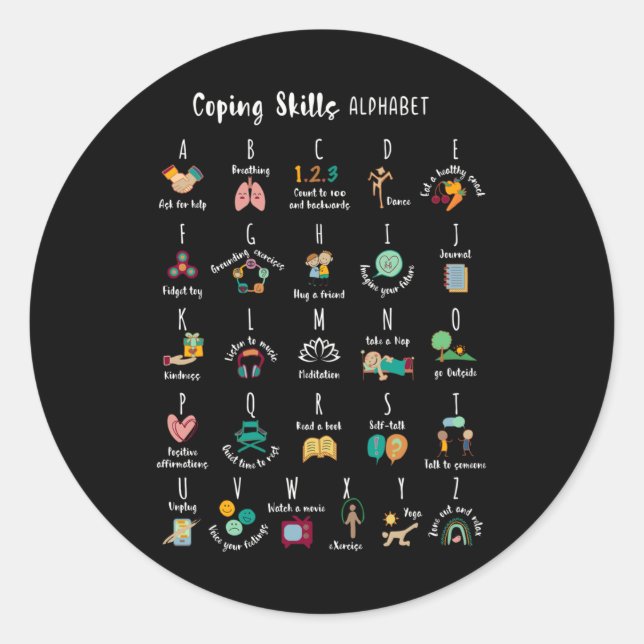 Sticker Rond Abc Compétences d'adaptation Alphabet Autosoins Sa (Devant)