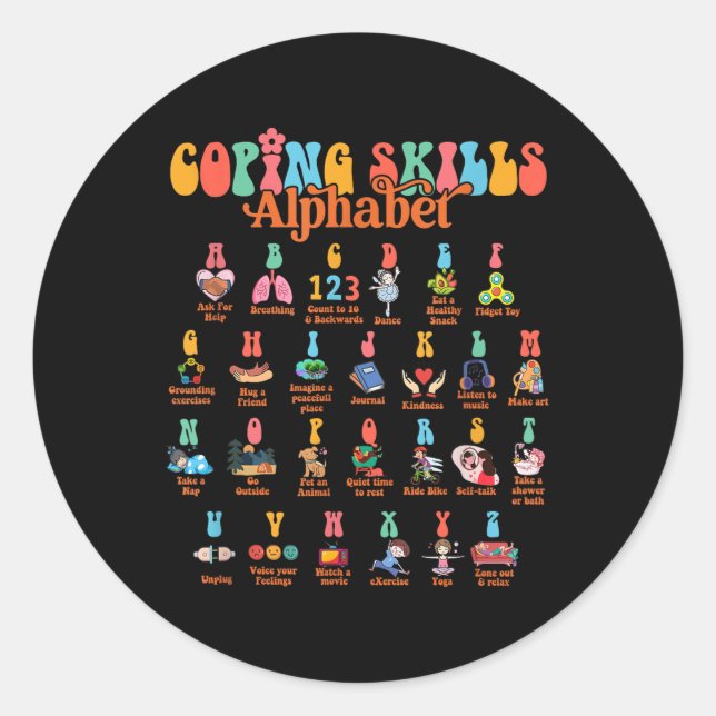Sticker Rond Abc Compétences d'adaptation Alphabet Autosoins Sa (Devant)