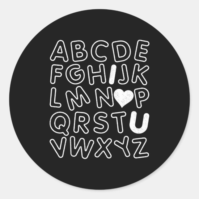 Sticker Rond Abc I Love You Alphabet Teachers Day Valentines Da (Devant)
