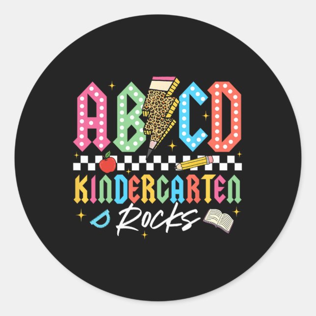 Sticker Rond Abcd Kindergarten Rocks Pencil Lightning Teachers  (Devant)