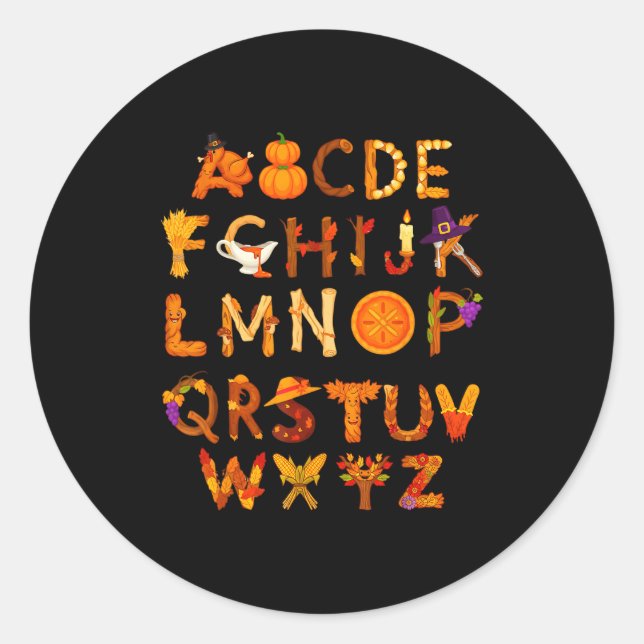 Sticker Rond Abcs Learning Kindergarten Teacher Thanksgiving Al (Devant)