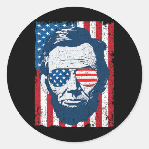 Sticker Rond Abe Lincoln Beard Sungles Et Drapeau Américain 4e