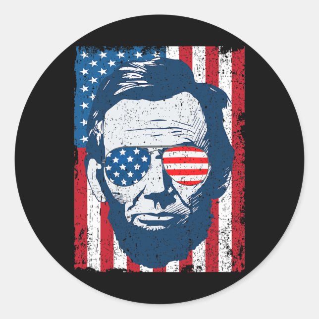 Sticker Rond Abe Lincoln Beard Sungles Et Drapeau Américain 4e  (Devant)
