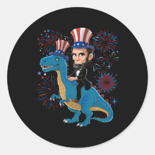Sticker Rond Abe Lincoln équitation Un Dinosaur Drôle 4 juillet