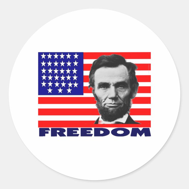 Sticker Rond Abe Lincoln "Liberté" Drapeau Cadeaux d'Art—Unique (Devant)