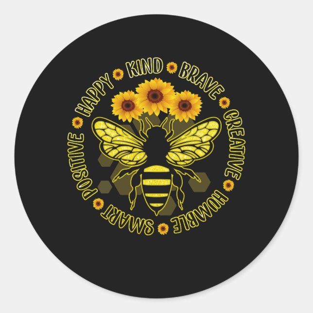 Sticker Rond Abee Happy Genre Brave Humble Smart Positif Bumble (Devant)