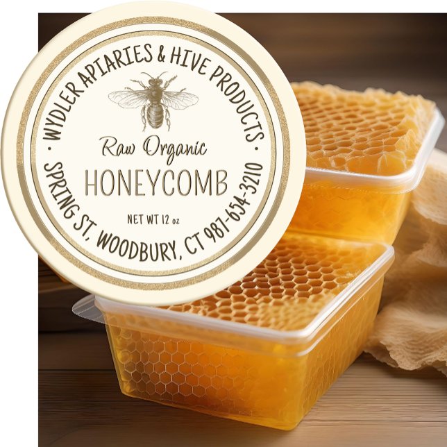 Sticker Rond Abeille à miel biologique brute Grunge Gold Bordur (Créateur téléchargé)