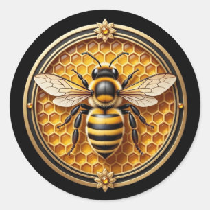 Sticker Rond Abeille à miel noire et or