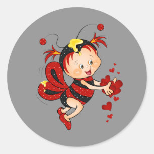 Sticker Rond Abeille Animée de rouge de Saint-Valentin