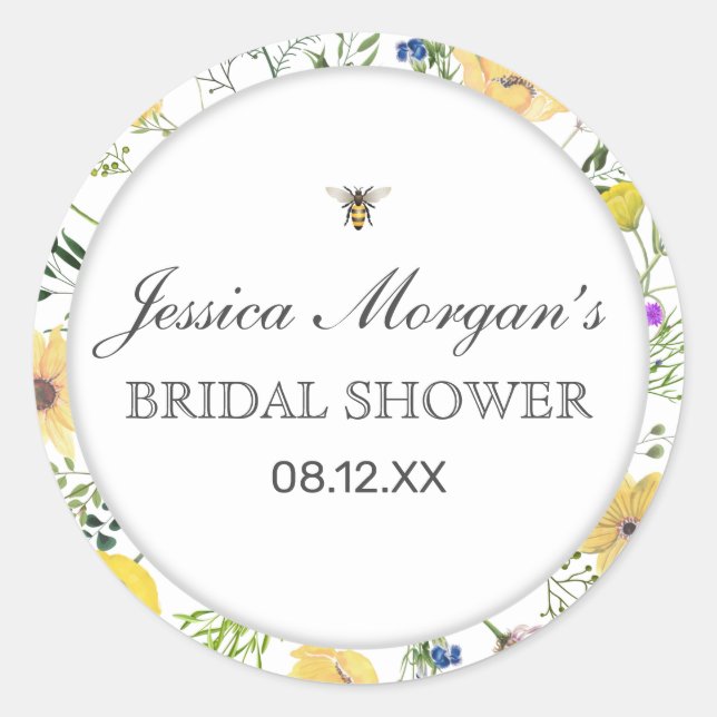 Sticker Rond Abeille Aquarelle Et Baby shower Fleur sauvage Dél (Devant)