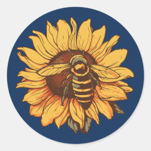 Sticker Rond Abeille au tournesol